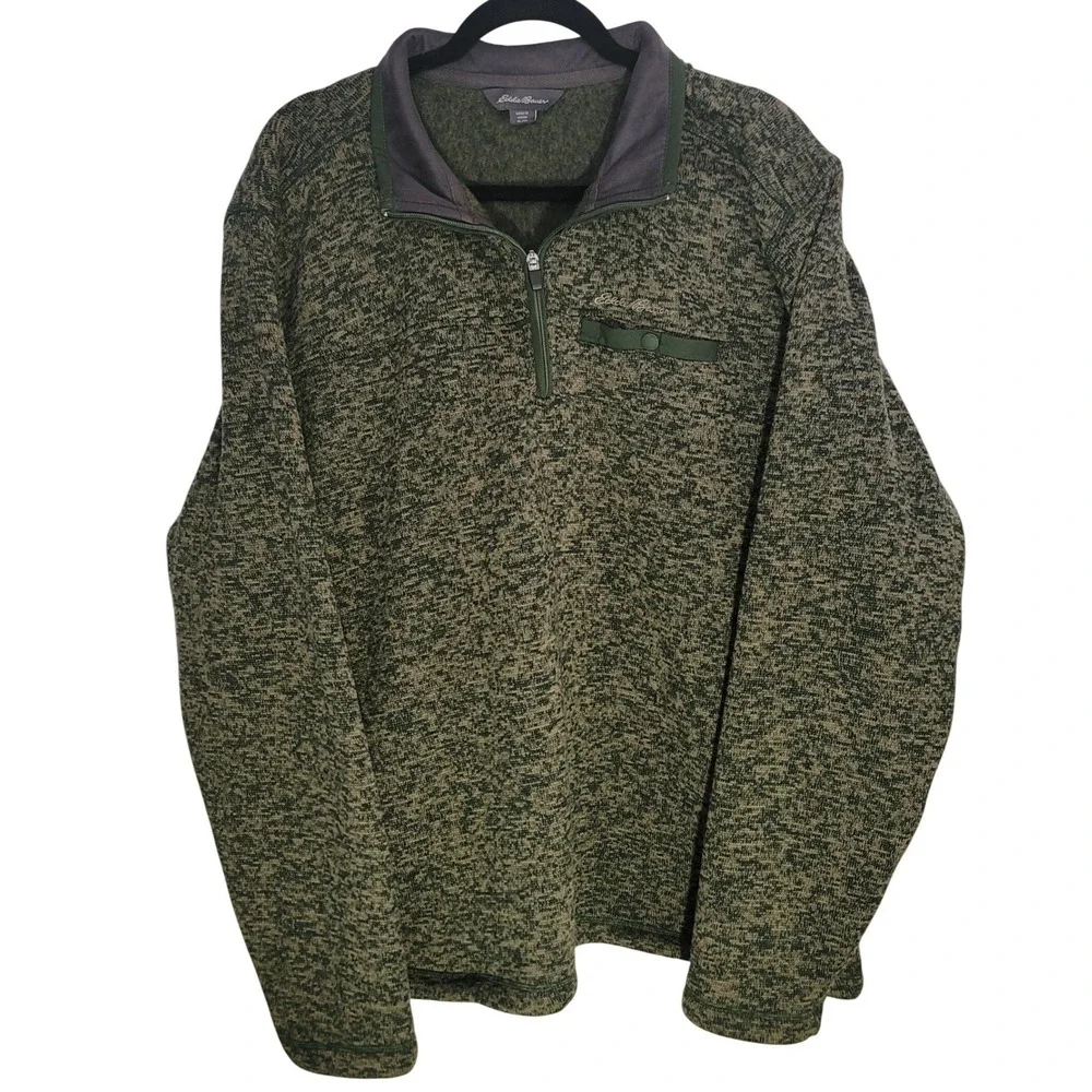 Eddie Bauer Mens‎ XL Green Marled Quarter Zip Fleece Pullover Sweater Jacket